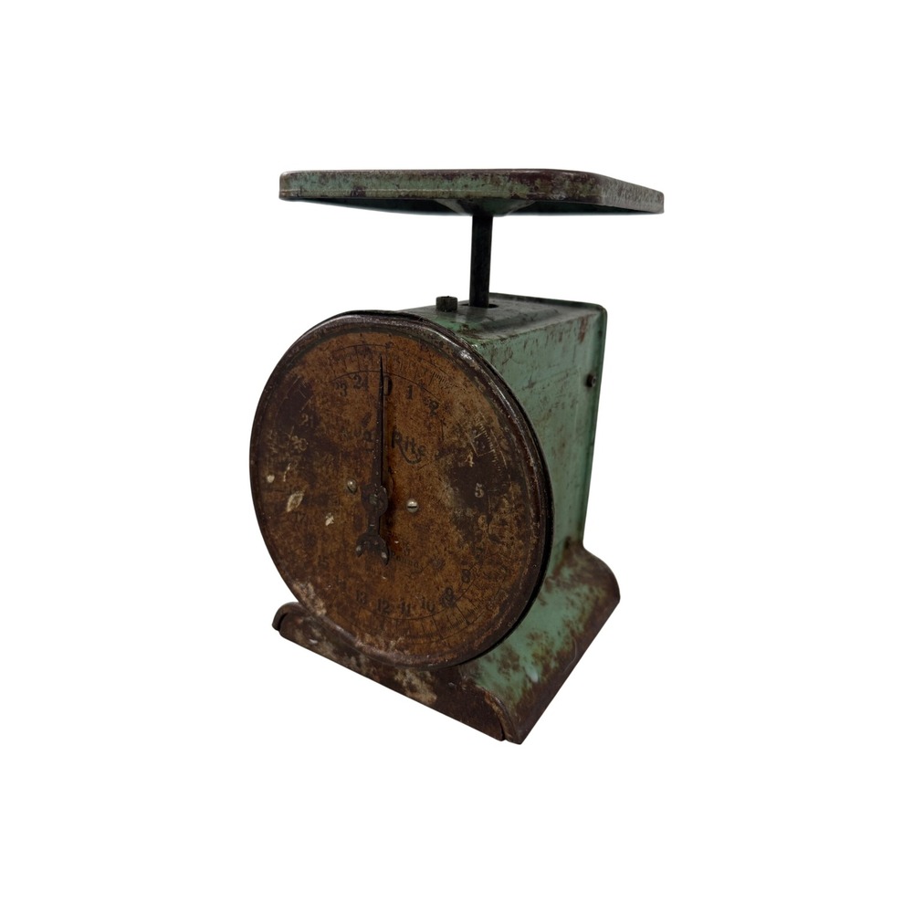 Vintage Way Rite Kitchen Scale Green Metal Antique 25lb Farmhouse Decor patina